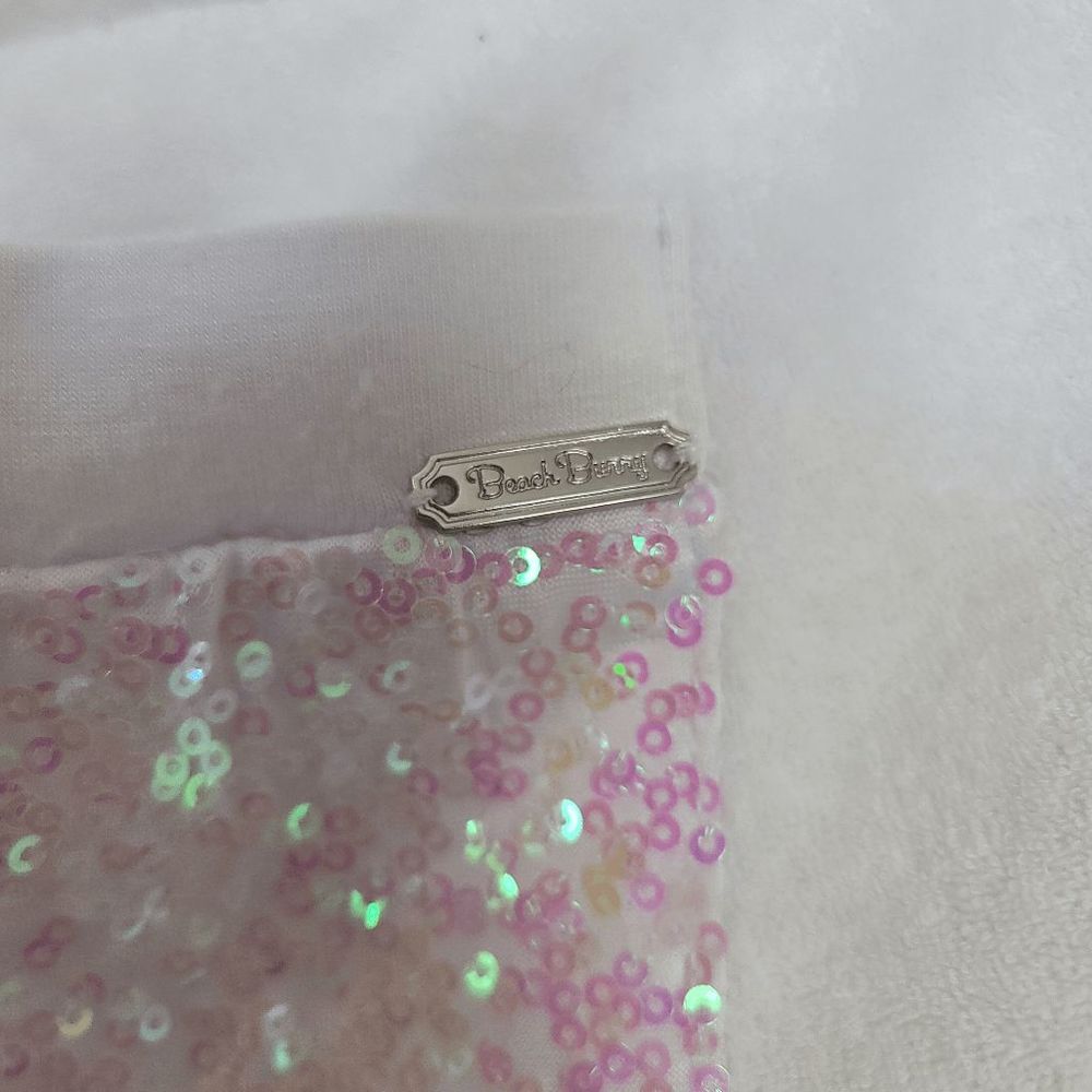 beach bunny rare white swim shorts cover up terry sequined pockets size L - Picture 3 of 5